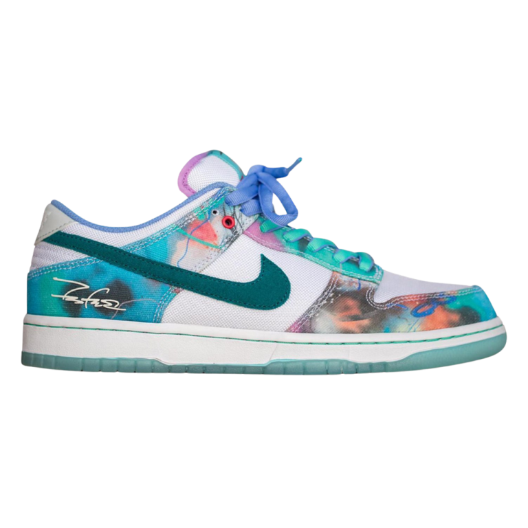 Futura × Nike SB Dunk Low White and Geode Teal